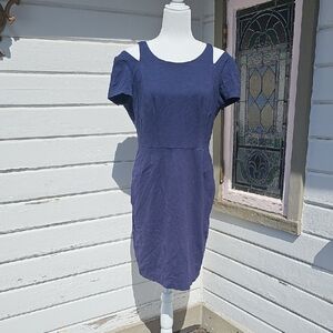 Eliza J Navy Cold-Shoulder Sheath Dress - Cutout Shoulders